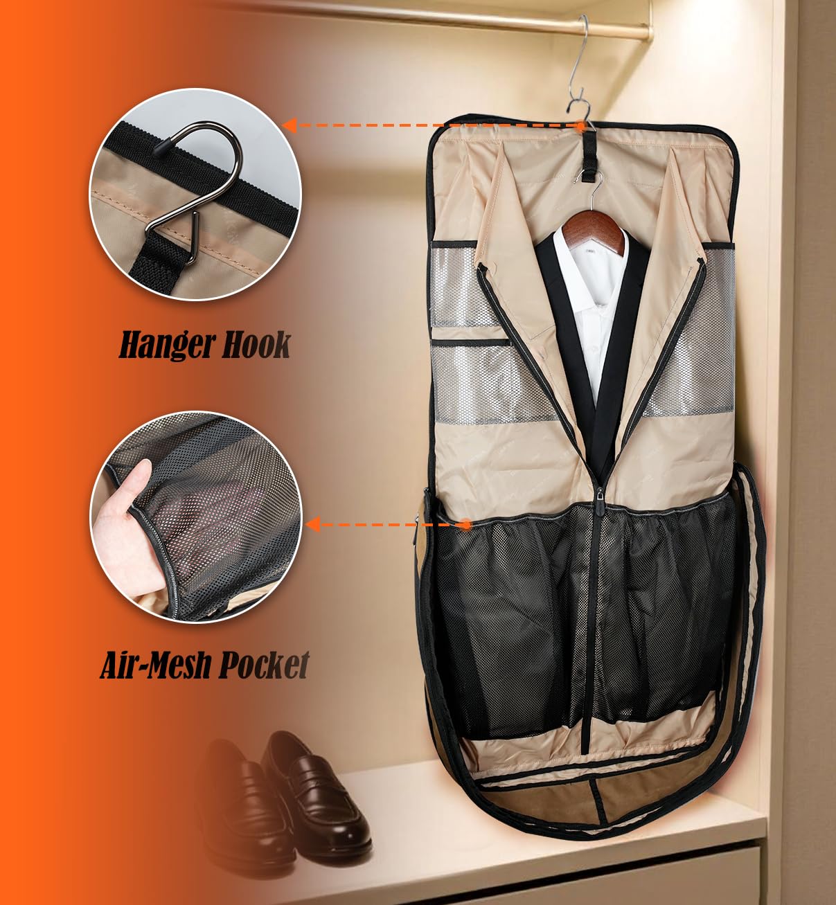 WELKINLAND 2-Suit Carry On Garment Bag per viaggi, 30-L Suit Holder Travel Bag, 8-Pocket Garment Bag per gli uomini, senza pieghe borse per abiti da viaggio per abiti, durevole borsa da viaggio porta
