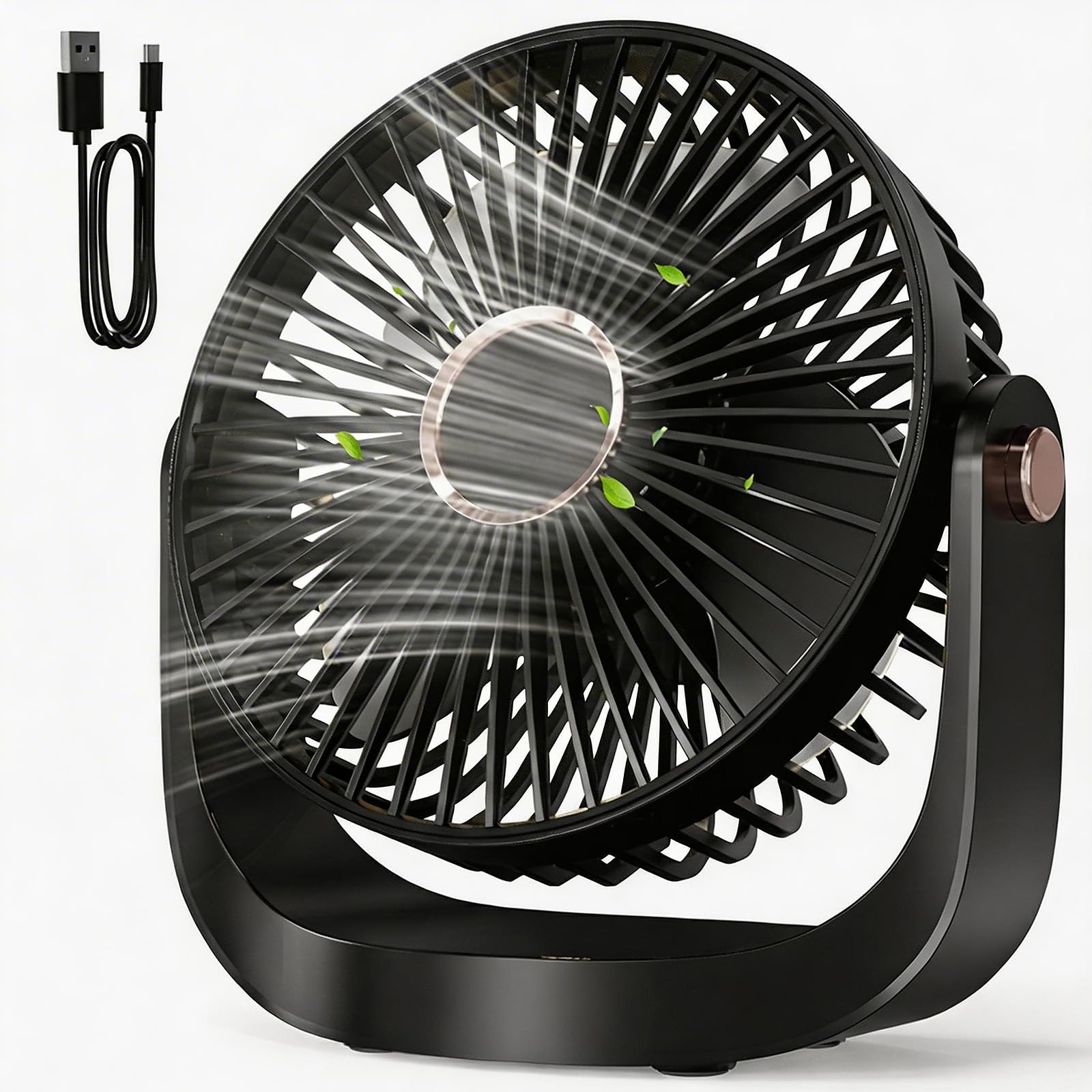 DDHTSAL Portable Rechargeable Desk Fan - 5 Adjustable Speed, 360° Rotation & Night Light, 3000 mAh USB Table fan, 20 dB Quiet Operation, Mini Travel Fan for Home Office Outdoor