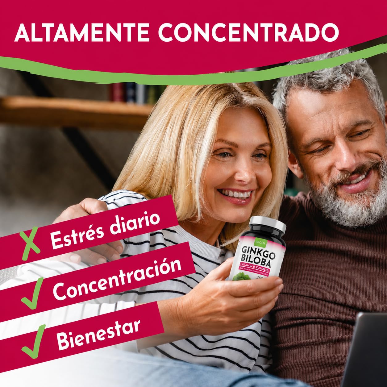 VROODY Ginkgo Biloba Vegano 6000mg Alta Dosis con Complejo de Vitaminas B | Ayuda a Reducir el Cansancio y la Fatiga | 365 Mini Comprimidos Fáciles de Tragar | Suministro para 1 Año