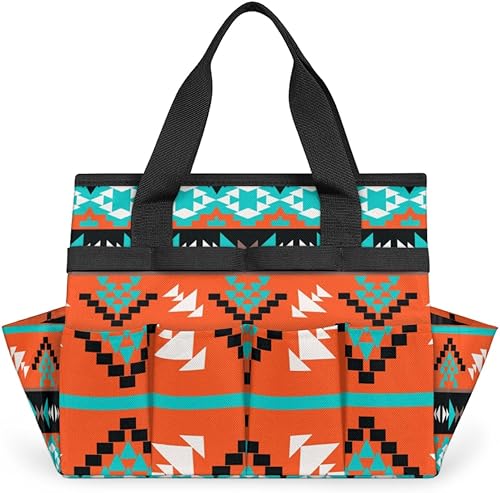 Bolsa de herramientas de jardín étnico azteca tribal para mujeres y hombres, bolsas de almacenamiento de herramientas de jardinería con 10