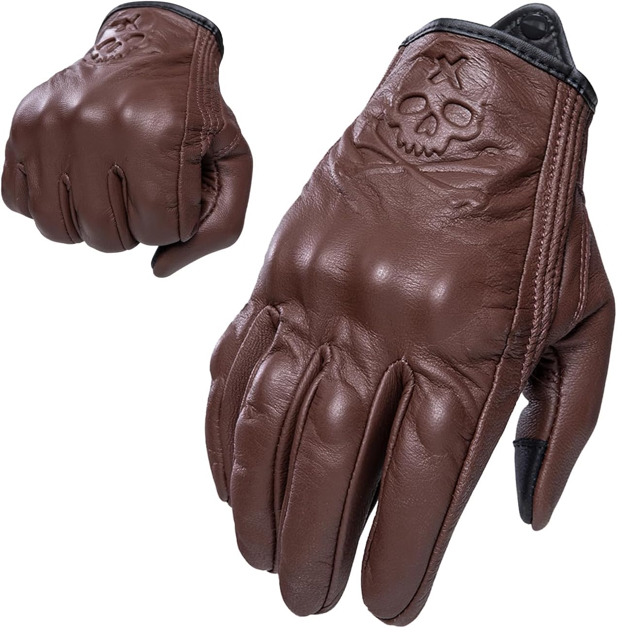 Goatskin Leather Motorcycle Motorbike Powersports Racing Gloves Reflective Skull Touchscreen for Men and Women Model