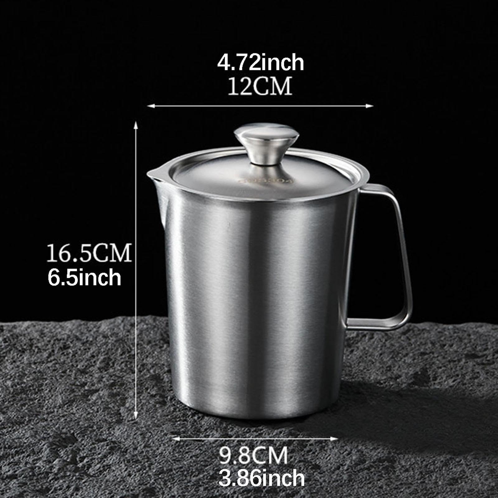 Gralara Vaso Medidor Acero Inoxidable Taza Medidora Jarra con Tapa Indicador Mililitros Onzas Asa Práctica Adecuada para Cocina Cafetería Panadería, 1000ml