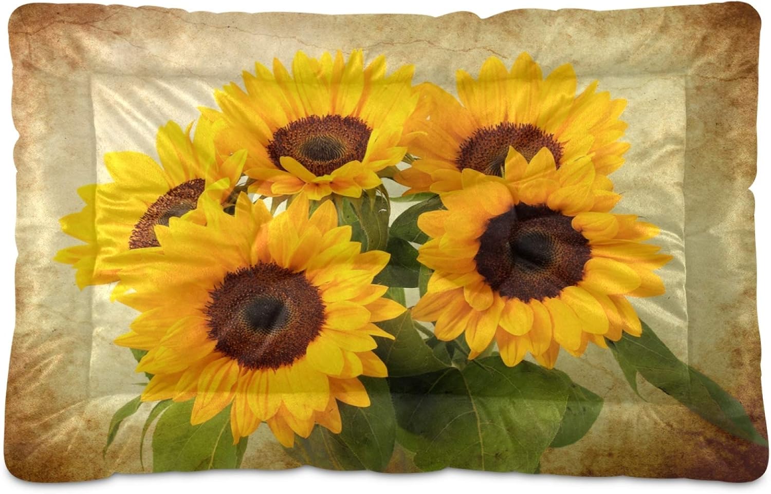KEEPREAL Sunflowers Dog Bed Cat Bed, Rectangle Comfortable Pet Bed, Ultra Soft Calming Dog Bed for Small Medium Large Dogs, 36x24in