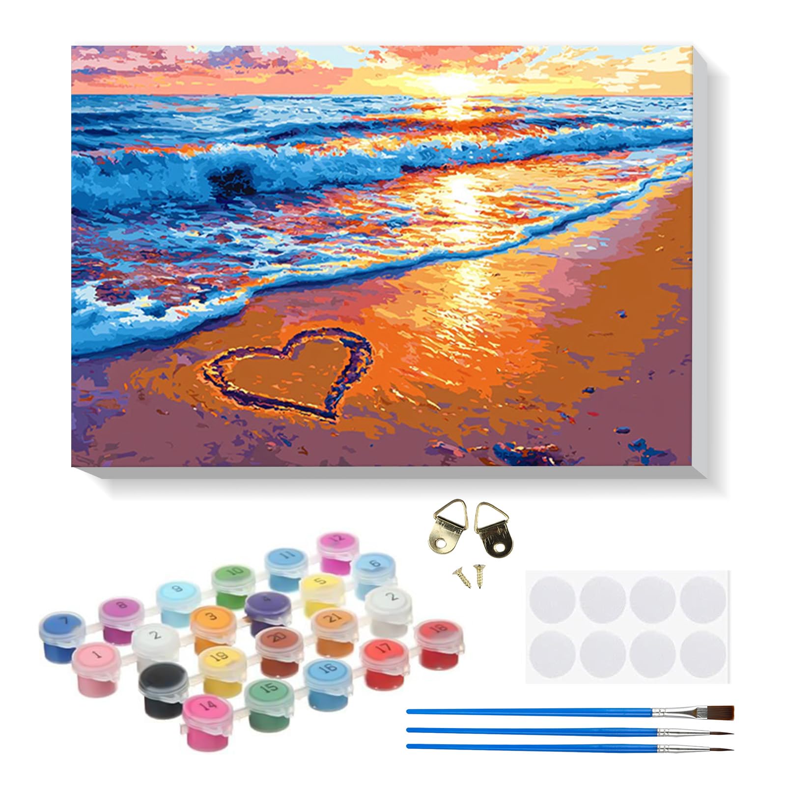 RICUVED Landscape Paint by Numbers Kit for Adults–Beach Paint by Numbers DIY Oil Acrylic Painting Canvas 20x30 cm with Wooden Framed, Easy Art Set for Adults Kids, Perfect for Decor Gift