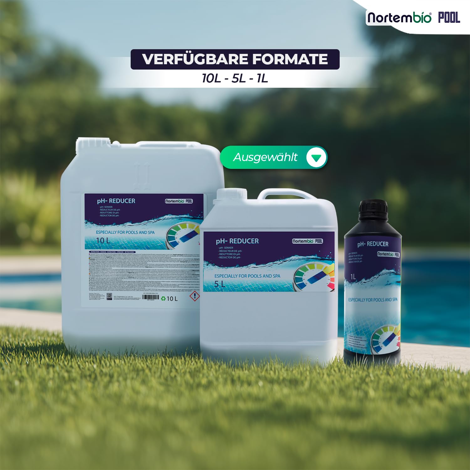 Nortembio pH- Minus Flüssig pH-Senker für Pools und Spa, Regulator des Wasserhaushalts, Verbessert die Wirksamkeit von Chlor, Professionelle Wasserpflege (5 L)