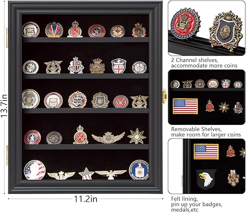 Miniatura 3 de Verani Vitrina de medallas, paquete de 2  Caja de sombra de monedas de desafío militar  Vitrina con estantes extraíbles y fondo pinable para
