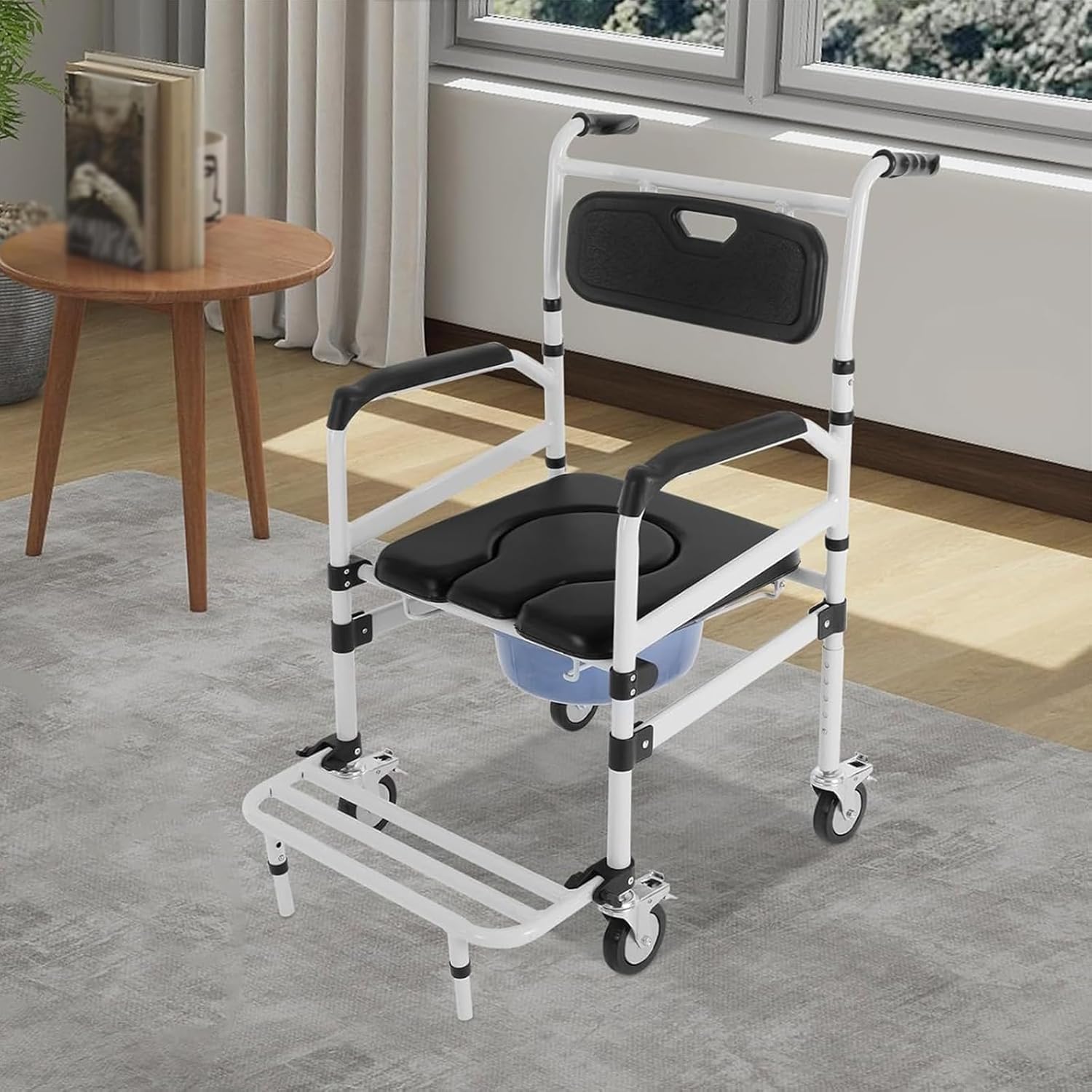 Gthtuhfd 1 Height-Adjustable Commode Chair For Seniors - Foldable Toilet Shower Stool On Wheels - Ergonomic Design For Elderly And Disabled