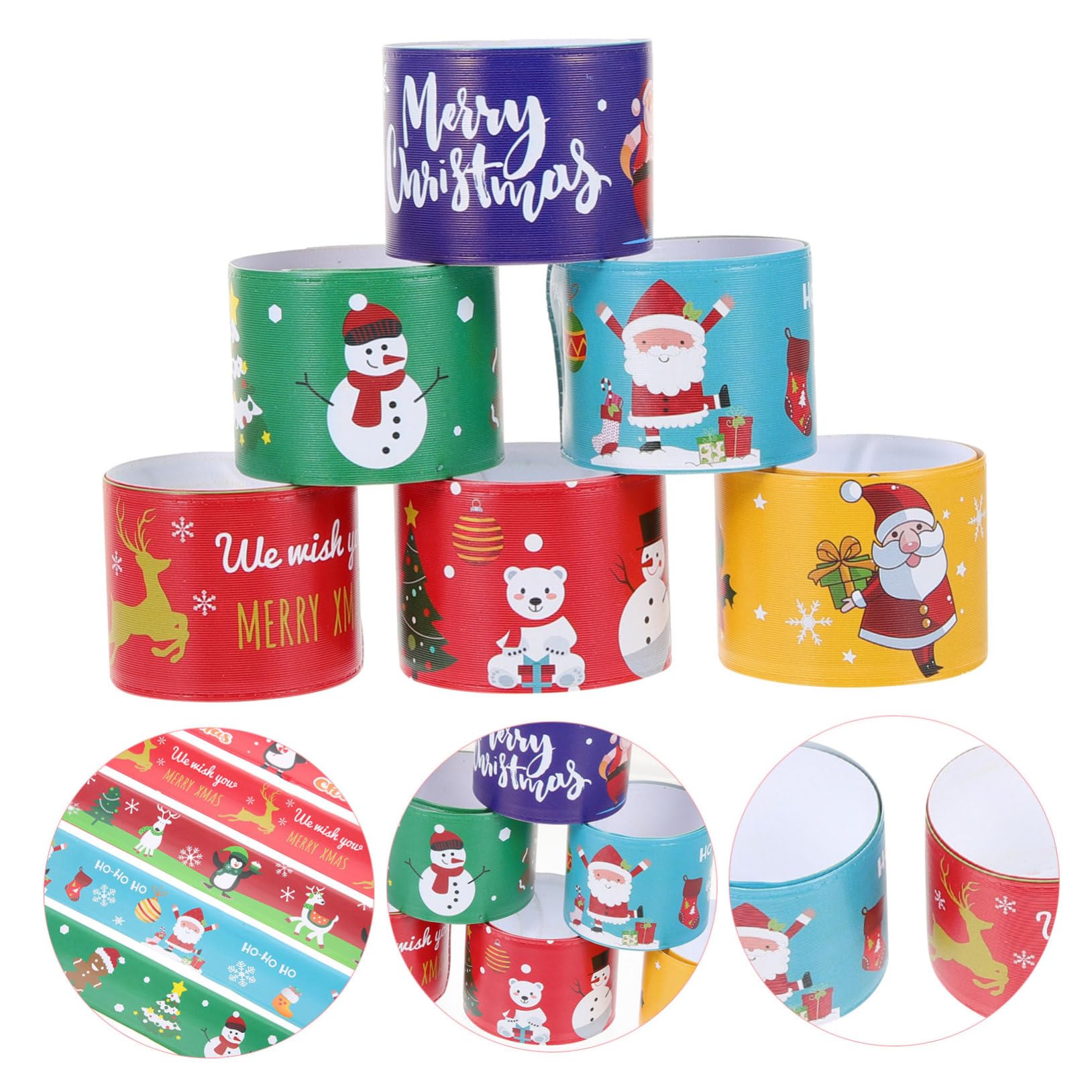 96 Piezas Pulseras Slap de Navidad PVC Cómodas y Creativas para Fiestas y Regalos Festivos Accesorio Versátil para Cumpleaños y Celebraciones Navideñas