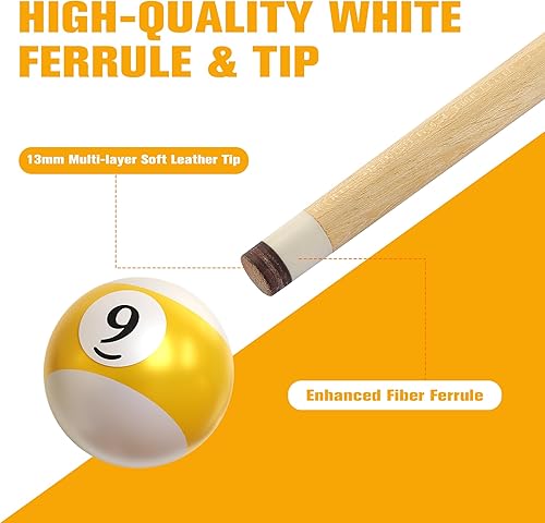 Miniatura 3 de palo de taco de billar de una pieza de 58 pulgadas con punta de cuero de 13 mm, taco de billar profesional para adultos, juego de 46, color