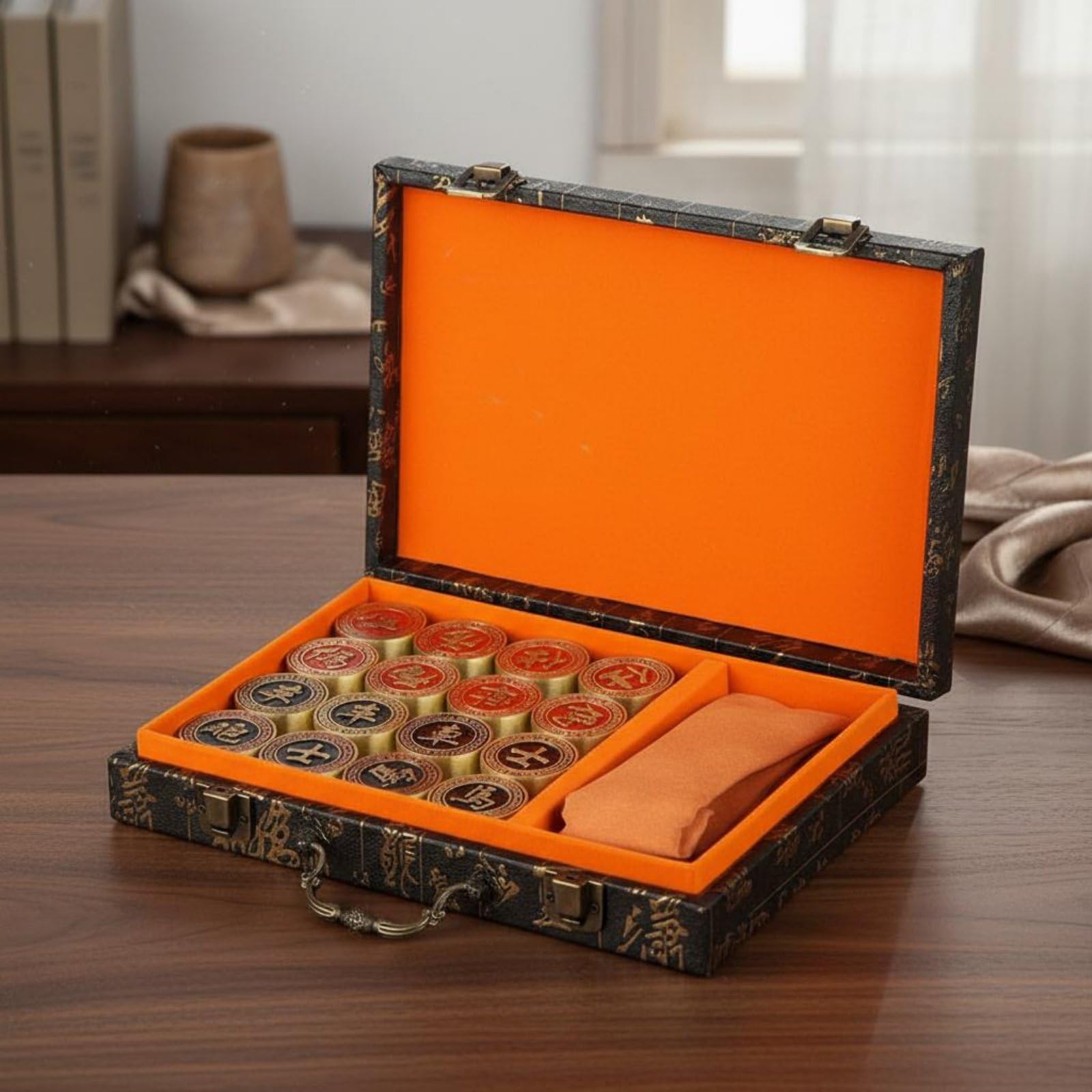 Scacchi Cinesi in Metallo con Scatola Regalo Finitura Elegante Set Scacchi Cinesi in Ottone per Collezionisti