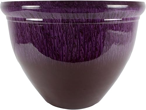 The HC Companies Pizzazz - Maceta redonda decorativa de 12 pulgadas, maceta de resina ligera de alta calidad con aspecto de cerámica para uso en