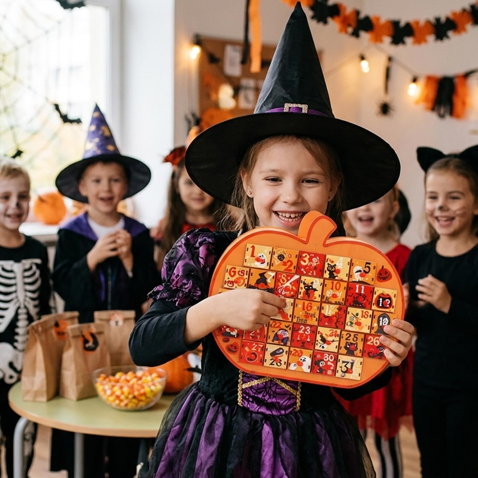 FOIMAS Calendario de Adviento de Halloween, caja de calendario de Adviento de madera con cuenta regresiva de calabaza de 31 días con cajones de almacenamiento para decoración de fiesta de Halloween