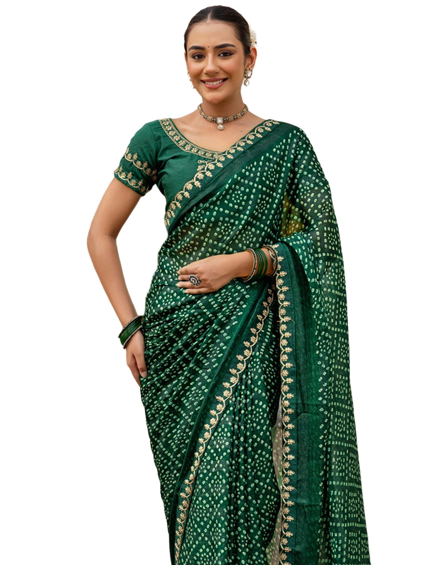 Chiffon Printed Bandhani Saree for Women with Unstitched Blouse-image-26