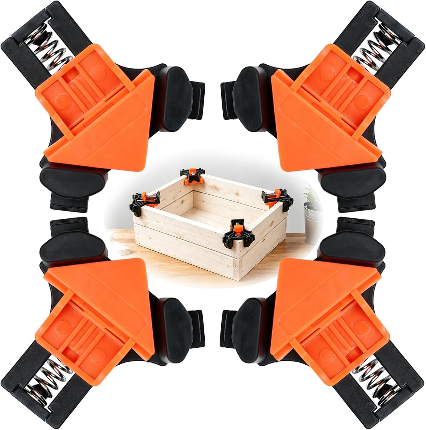 4Pcs Corner Clamps, 90° Wood Clamps for Woodworking, Orange | Spring-Loaded 90° Wood Clamps for Cabinets, Frames, Furniture & DIY. Great Gift for Men