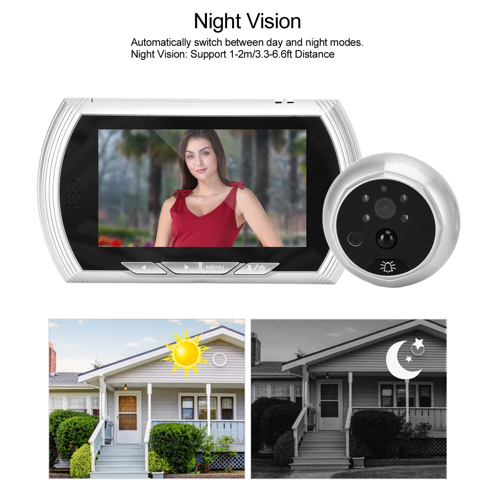 Campanello Video, Visualizzatore Campanello Spioncino, Schermo LCD TFT 4,5 Pollici Visualizzatore Digitale Porta con Visione Notturna Angolo 170° Rilevamento Movimento PIR per la Casa(D'argento)