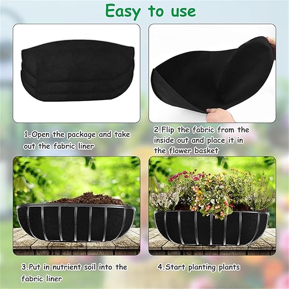 3PCS Planter Liners Fabric Trough Plant Liners, 24/30/36Inch Flower Basket Liners Replacement Felt Liner Coconut Liners Alternative for Window Wall Hanging Basket Planter (36inch)