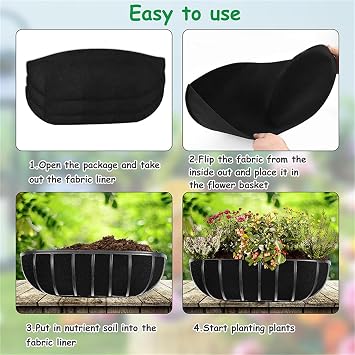 3PCS Planter Liners Fabric Trough Plant Liners, 24/30/36Inch Flower Basket Liners Replacement Felt Liner Coconut Liners Alternative for Window Wall Hanging Basket Planter (36inch)
