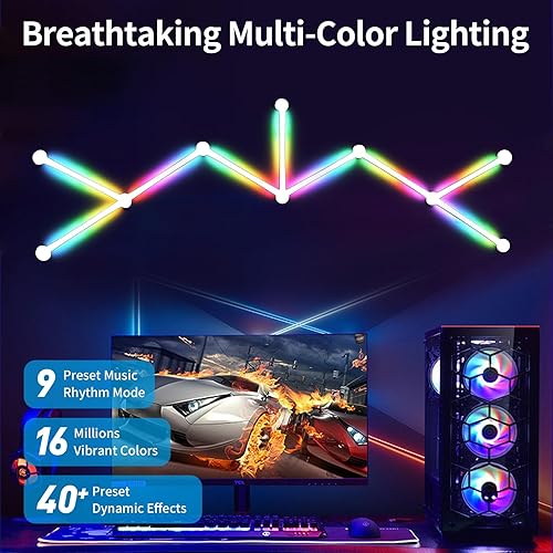 Miniatura 3 de TOHETO Luz de pared RGB, luces LED de empalme de geometría para juegos, luces modulares retroiluminadas con Wi-Fi que cambian de color, luces de