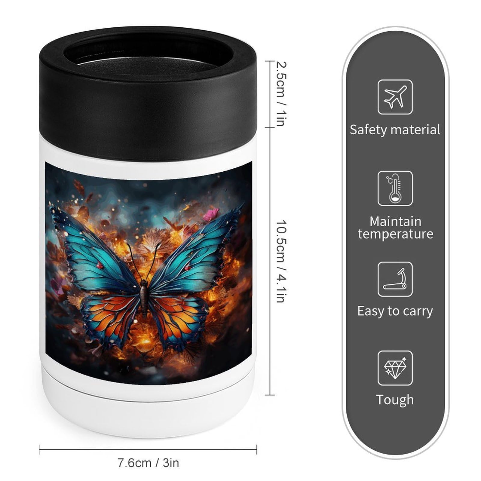 Stainless Steel Cooler, Color Butterfly Background Print Multipurpose Beverage Chiller with Silicone Sleeve for Home, Office, Camping, And Bar