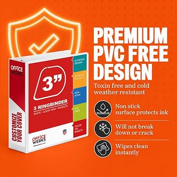 3 Ring Binders, 3 Inch Angle D-Rings, White, 4 Pack, Clear View, Pockets