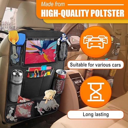 Miniatura 3 de Organizador de asiento trasero de automóvil, alfombrillas de tela Oxford con 9 bolsillos y soporte transparente para tableta, accesorio de