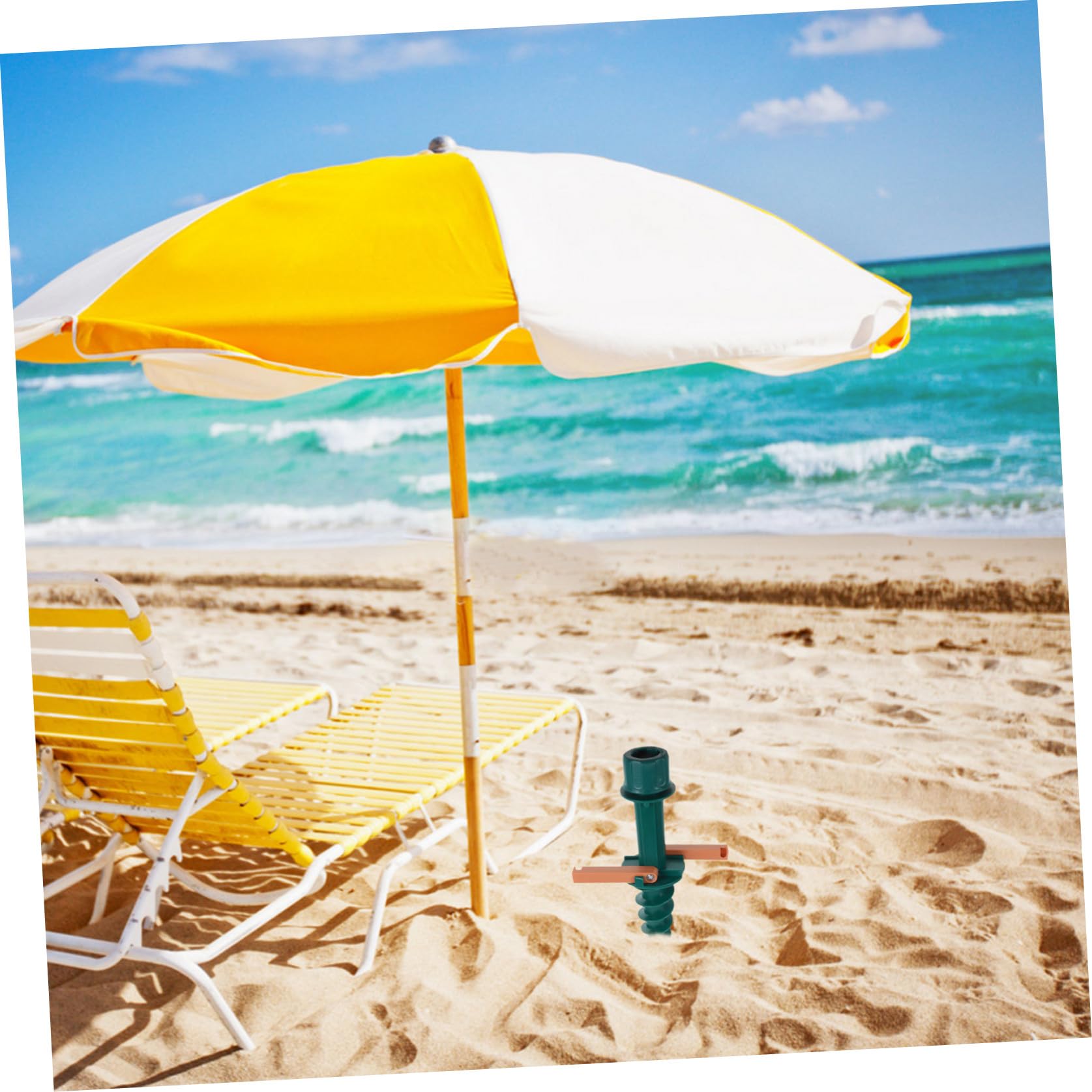 Zielony plastikowy stojak na parasol plażowy wytrzymała podstawa zewnętrzna zapewnia bezpieczne podparcie kąta, idealny do patio na plaży i aktywności na świeżym powietrzu
