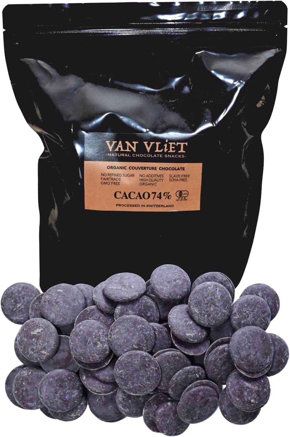オーガニック クーベルチュールチョコレートダーク74％1kg 有機JAS認証 完全無添加 非アルカリ処理 ビター スイス産 VAN チョコ屋 低GI  ハイカカオチョコレート カカオ70％ ノンシュガー クーベルチュール 【50枚入り（500g）】 ダークチョコレート 送料無料 カカオ70 ...