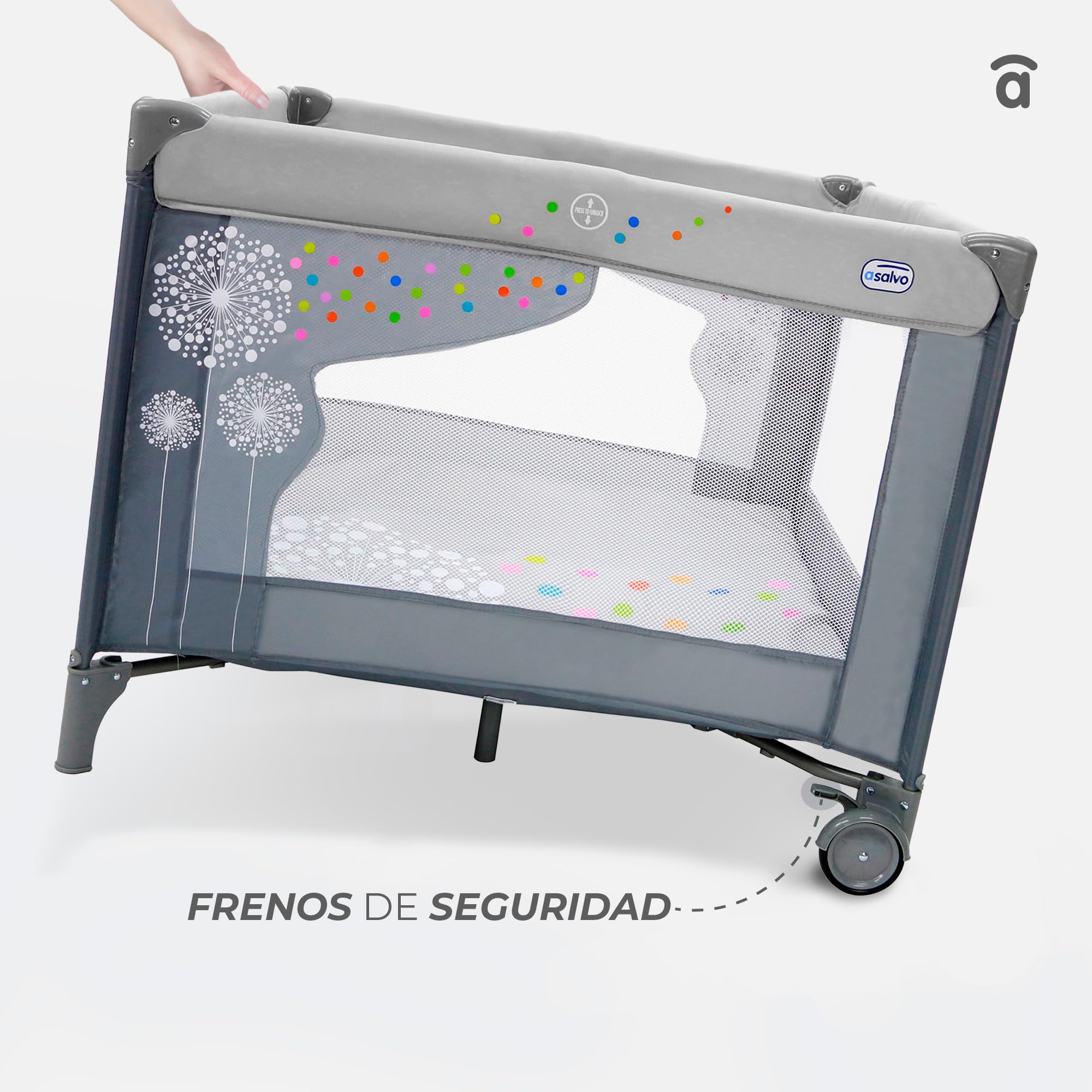Asalvo 12470 - Parque cuadrado, diseño molinillo, color beige, 97 x 77 x 97 cm