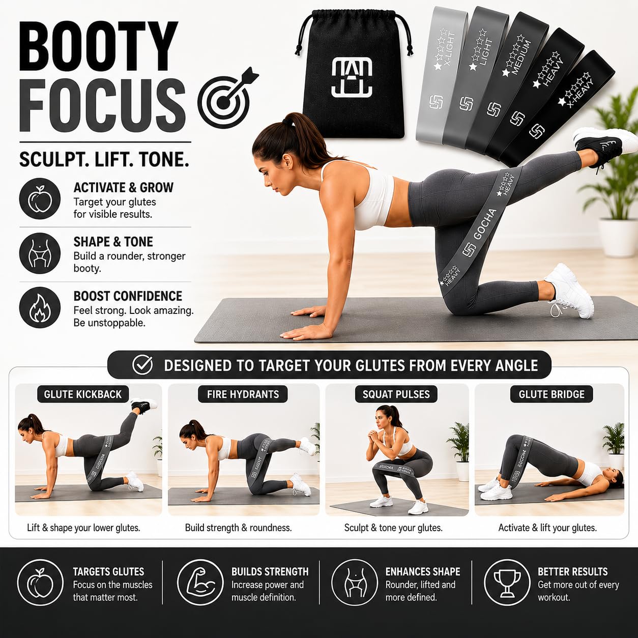 GOCHA Gadgets, 5 fasce elastiche di resistenza, per fitness, con diversi livelli di forza, per allenamento, palestra, yoga, esercizi