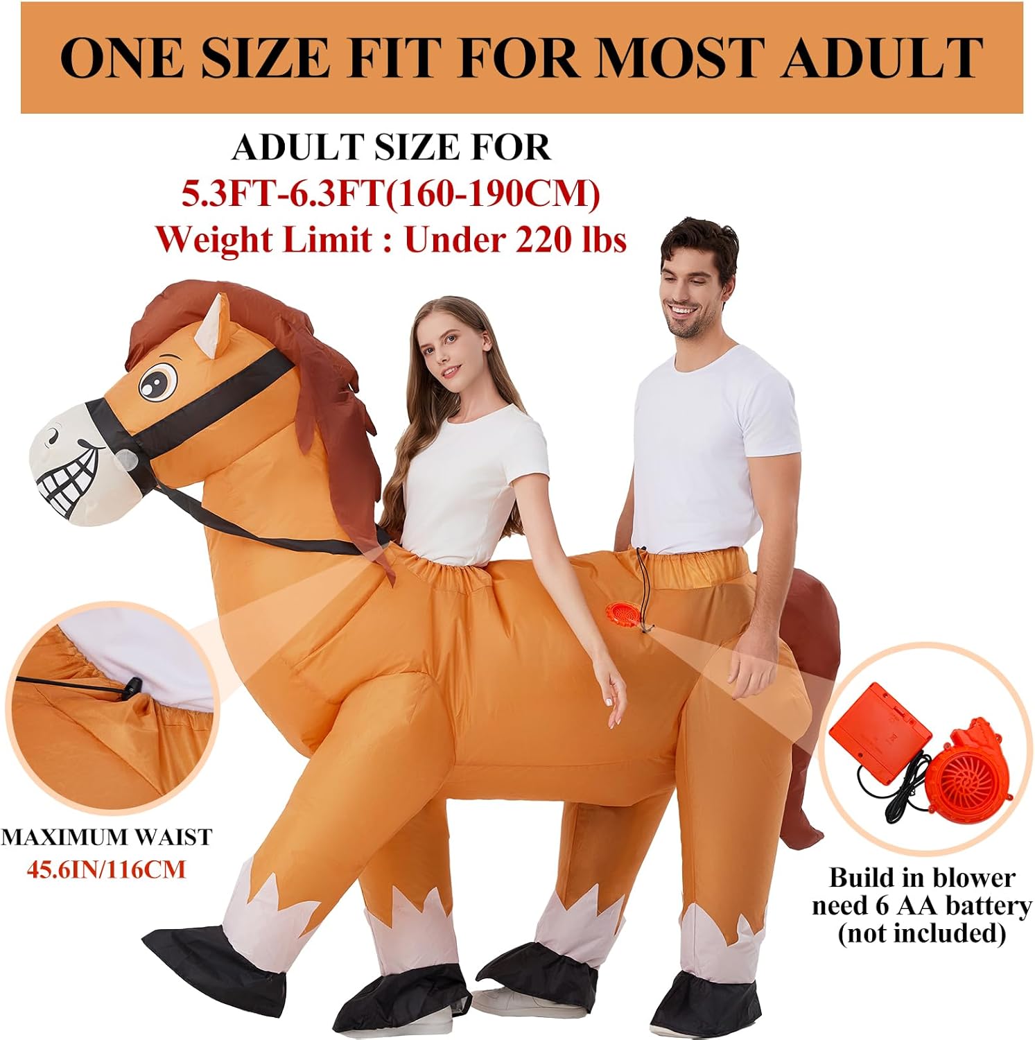 Resiwai Couple Inflatable Horse Costume for Adult 2 People Halloween Blow Up Costumes Funny Cowboy Ride on Horse Suit for Men Women Cosplay - Image 2