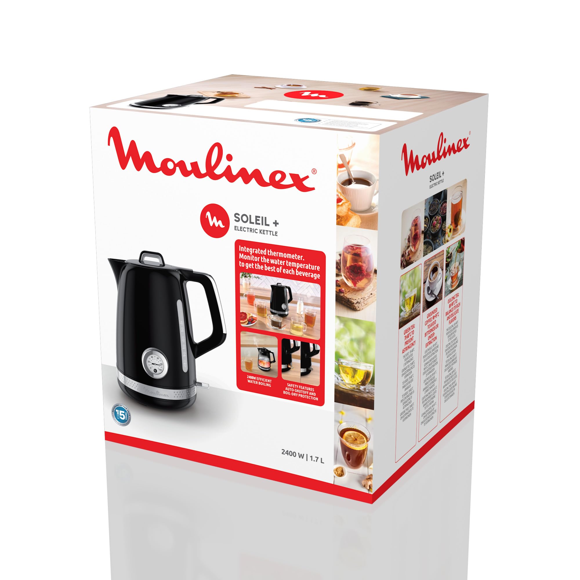 Moulinex Soleil, Bollitore Elettrico da 1.7 L con Controllo Temperatura, Potenza di 2400 W, Riscaldamento Rapido e Spegnimento Automatico, Filtro Anticalcare Amovibile, BY3558