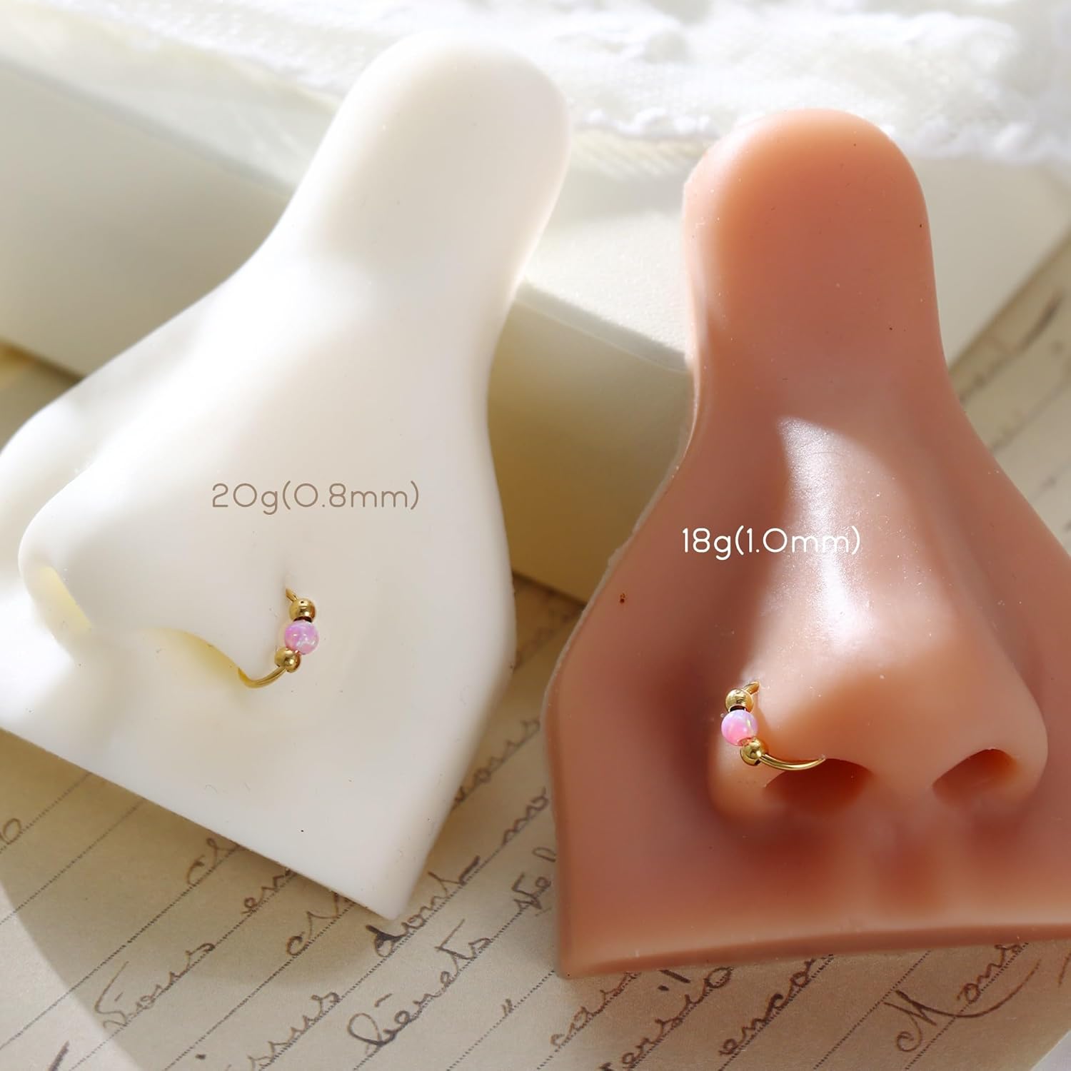 UBGICIG 8mm 10mm Opal Nose Rings Hoops 316 Surgical Steel Nose Piercing Jewelry Pink Purple Blue White Green Red 18K Gold Silver 18G/20G - Image 4