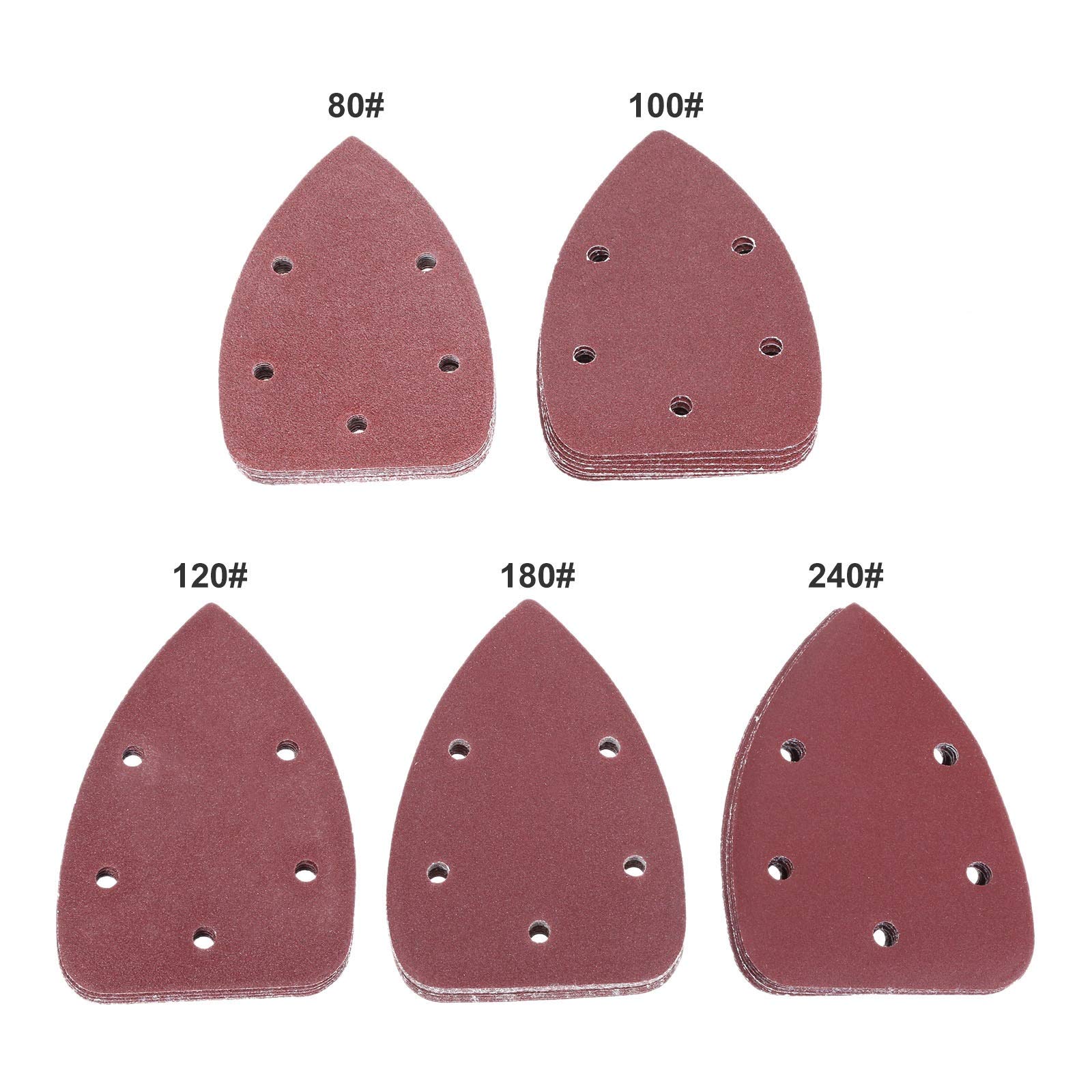 Papel de lija de pulido de metales de madera 50PCS hojas de lija 140x90mm Triángulo de lija gancho bucle abrasivo Disco de lijado for madera pulido molino 80-240 sémola