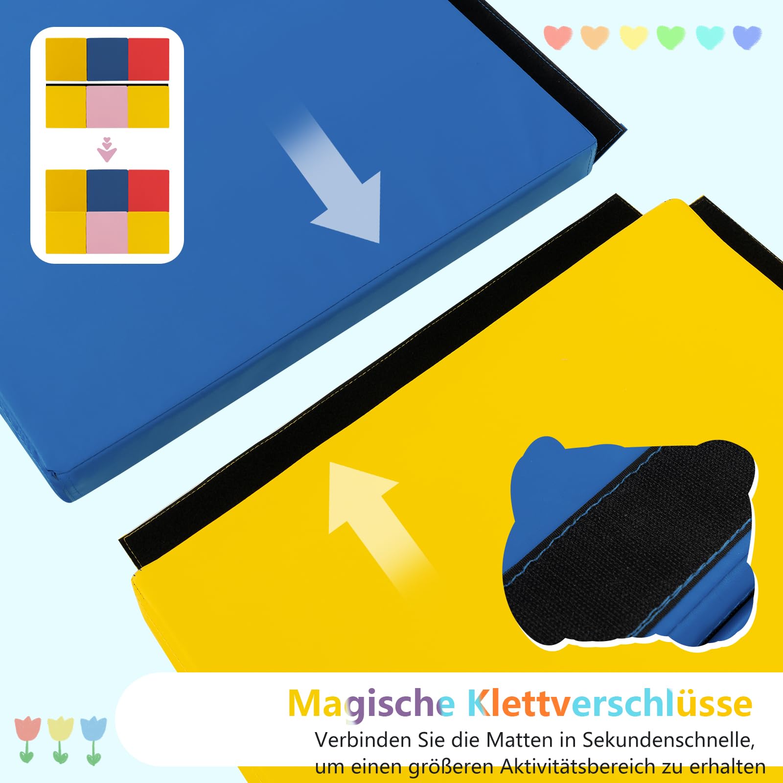 GOPLUS Weichbodenmatte, 180 x 60 x 5 cm Yogamatte rutschfest mit Klettverschlüssen & Tragegriffen, Gymnastikmatte klappbar aus Kunstleder, Turnmatte zum Trainieren von Gymnastik & Yoga
