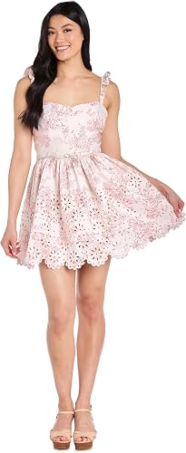 Morgan and CO. Women's Floral Brocade Jacquard Fit & Flare Mini Dress W/Ruffle S