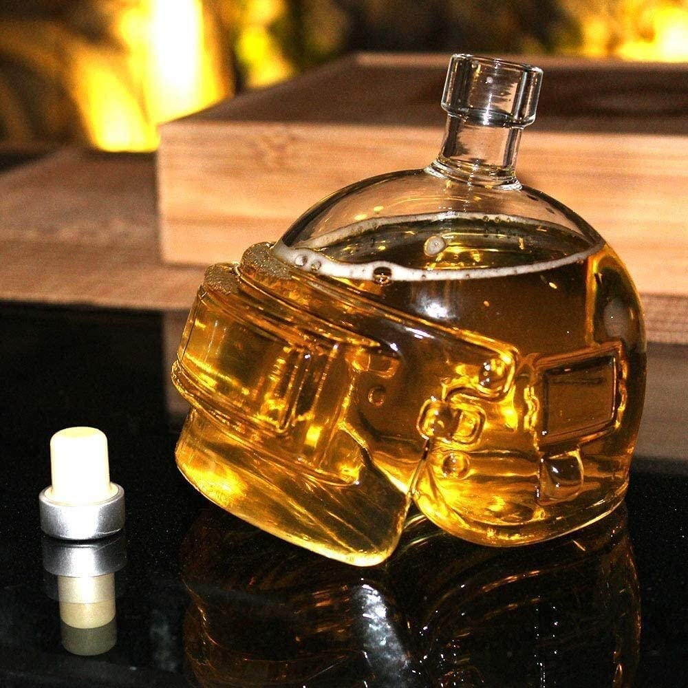 Casco Decantador de whisky cristal Dispensador licor personalizado creativo Botella vino única for hombres Novio Papá Marido Jarra,Decantador