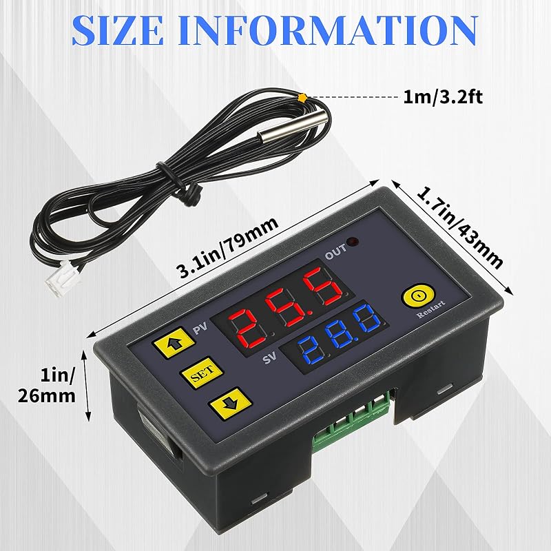 Frienda W3230 LCD digitális termosztát 12V 20A hőmérséklet szabályozó -50-110°C szenzorral 2db