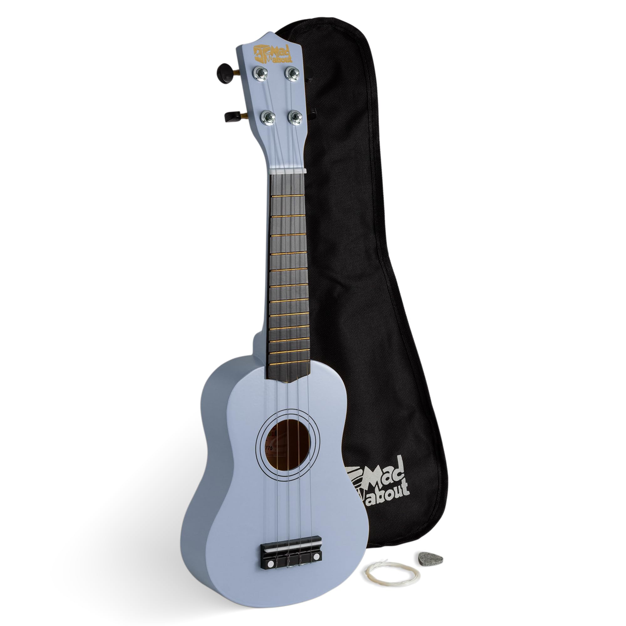 Mad About SU8 Ukulele Soprano - Blu Lavanda con Custodia Gig, Plettri e Corde di Ricambio - Ideale per Scuole e Principianti, Include Corde Nero Carbonio per una migliore accordatura