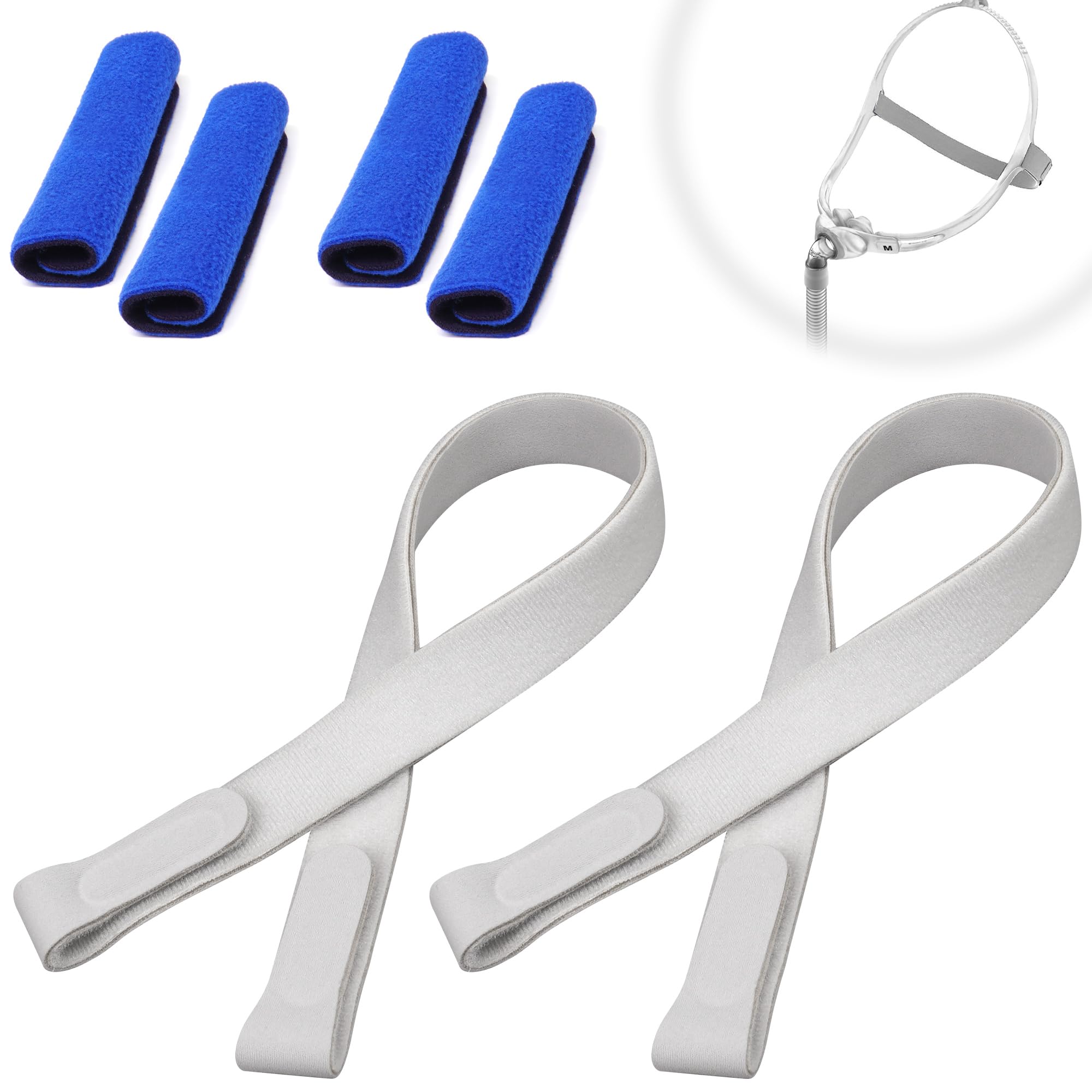 2 Packs Replacement Headgear for Swift FX with Strap Covers,Including 2pcs Adjustable Headgear with Strong Velcro and 4pcs Soft Fleece Strap Pads, Great-Value Supplies by Medihealer.
