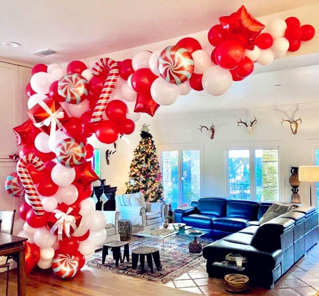 Christmas Balloon Garland Arch kit with Xmas Red White Candy Balloons Gift Box Red Star Balloons for Xmas Party Decorations Christmas Background - Image 3