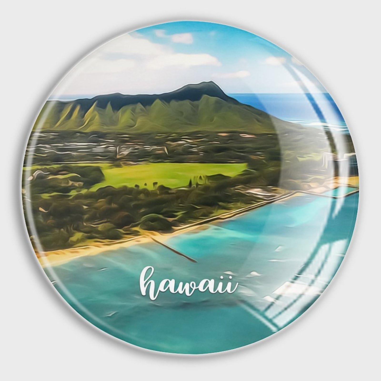 Imanes de nevera de paisaje hawaiano que sujetan papeles sin caerse de la pizarra