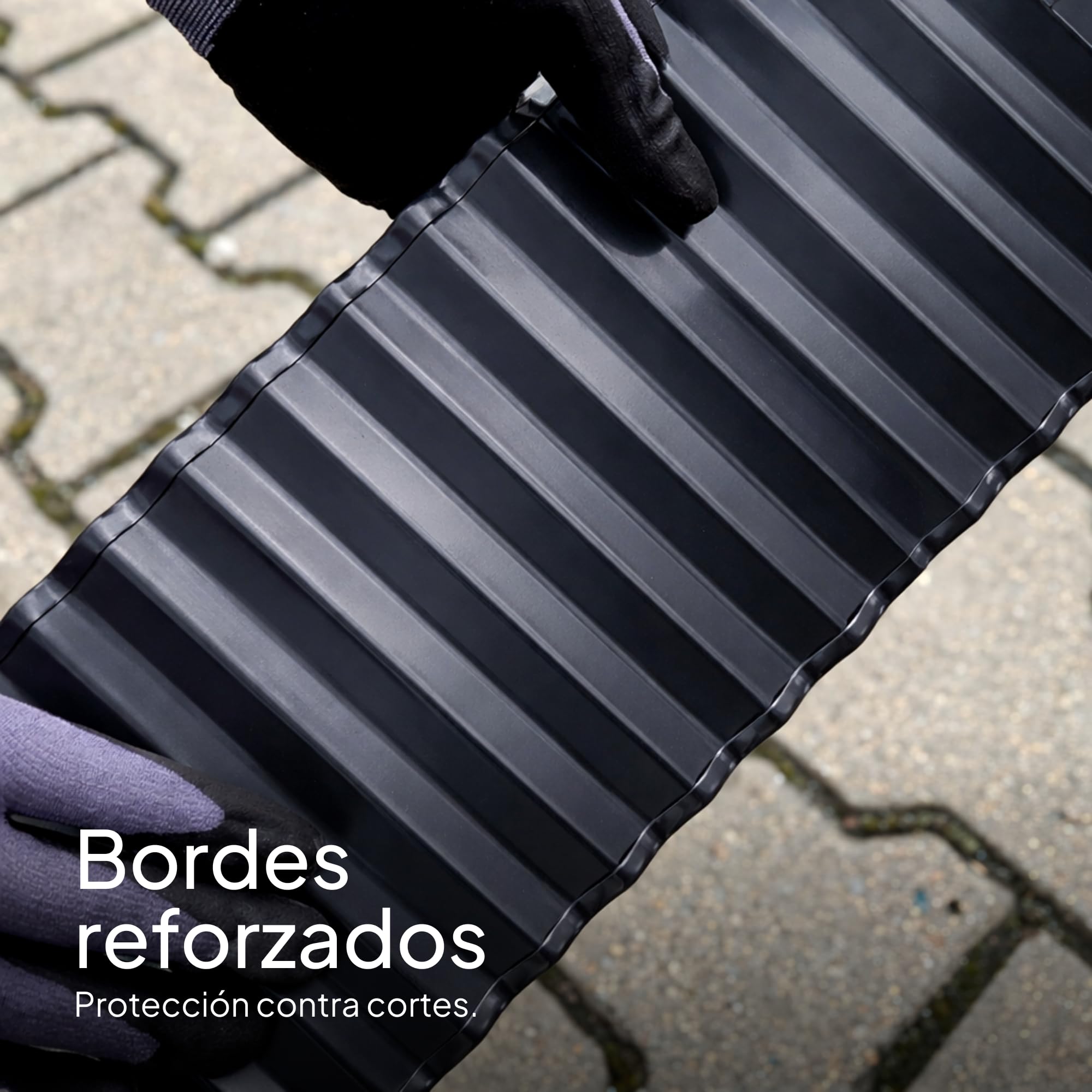 UNIGARDIA Bordura de Jardín en Metal Antracita 12 m - Borde de Jardín de 15 cm de Altura - Fácil de Instalar - Separador de Jardín Exterior Ondulado - Inoxidable y Duradero, Incluye 1 Par de Guantes