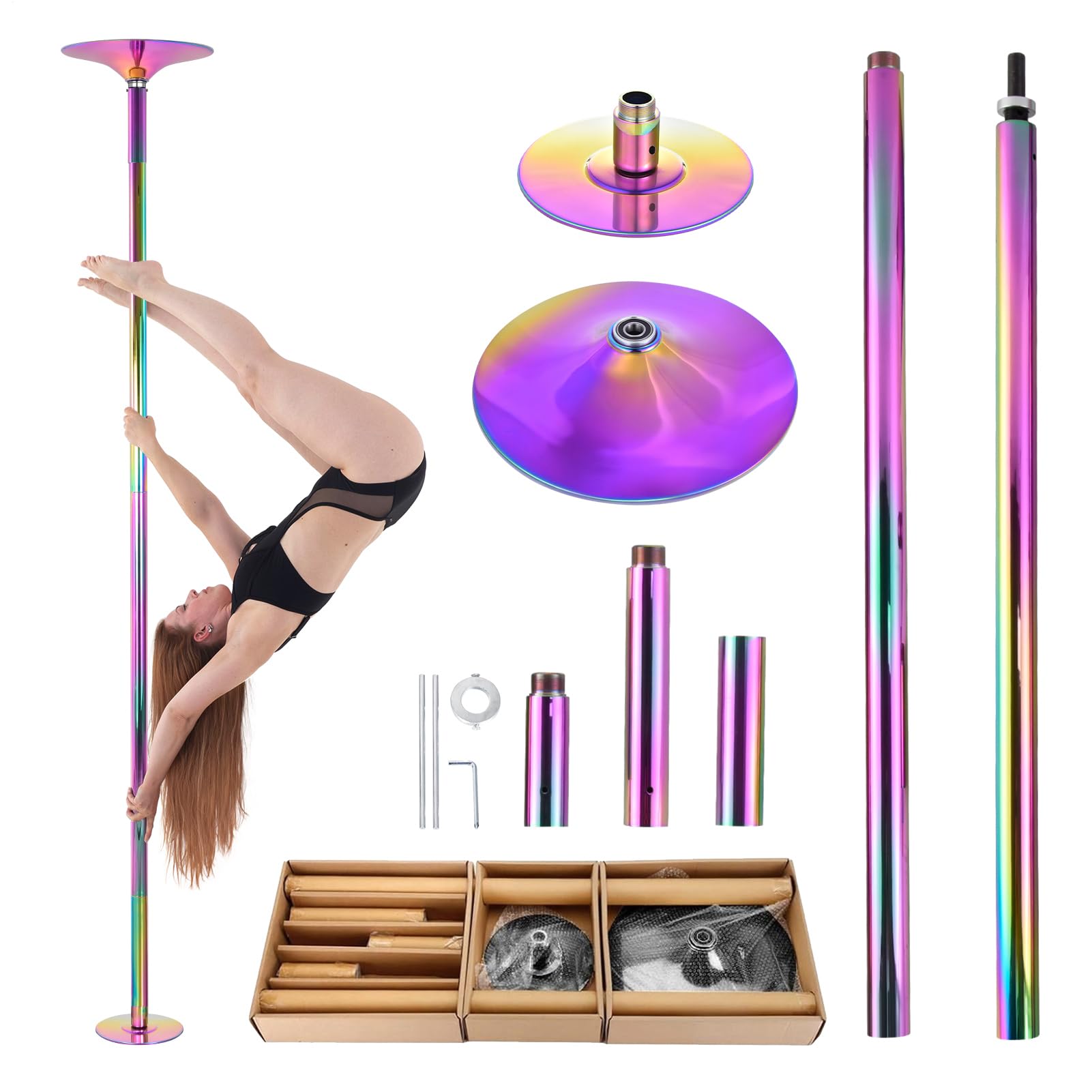 Barra de Pole Dance para Interiores, Plataforma de Pole Dance Sólida de 45 mm, Estática y Giratoria, Altura Ajustable de 216 a 279 cm, Barra de Baile Portátil y Desmontable