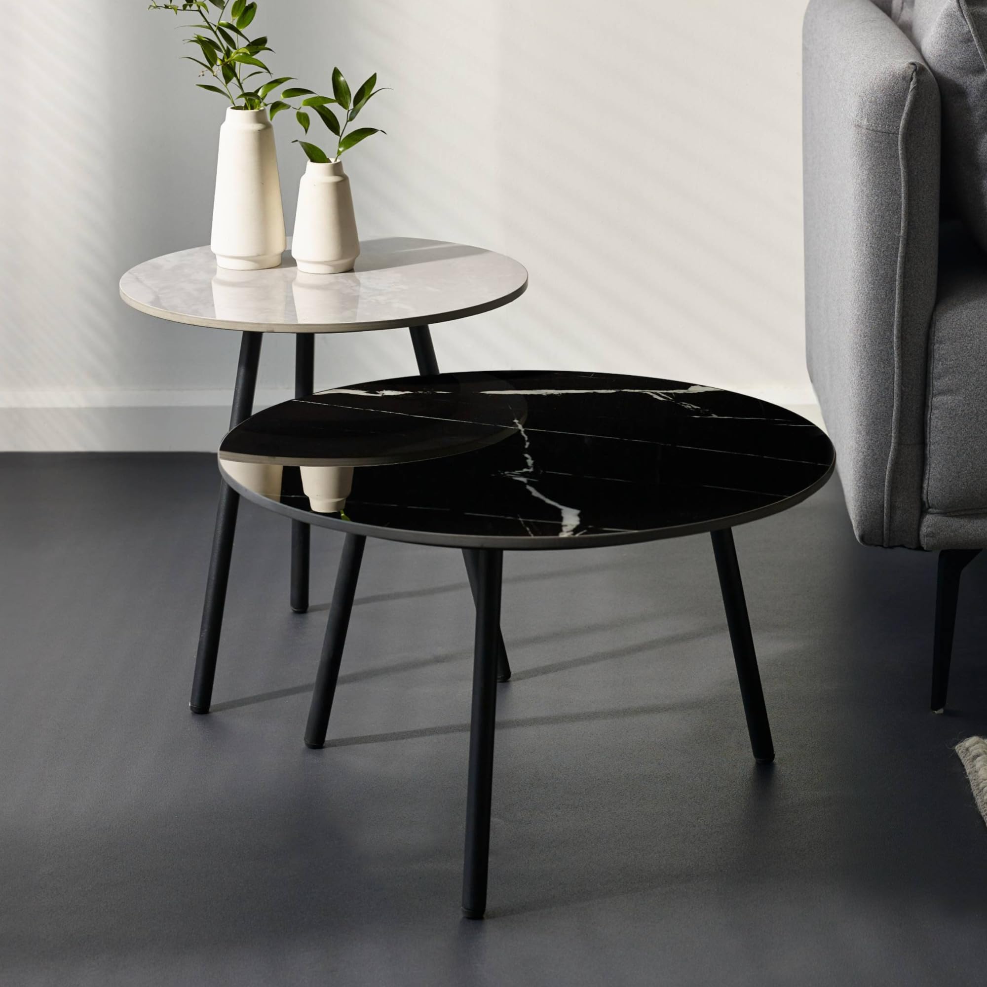 Julian Bowen - Casper Nest of Side Tables - Grey - Black