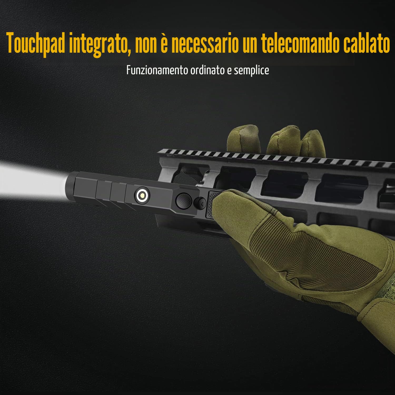 DEFENTAC Torcia tattica zoomabile 1750lm con momentanea e stroboscopica per fucile, luce per armi con interruttore a pressione integrato, compatibile con superficie ferroviaria M-Lok, ricaricabile