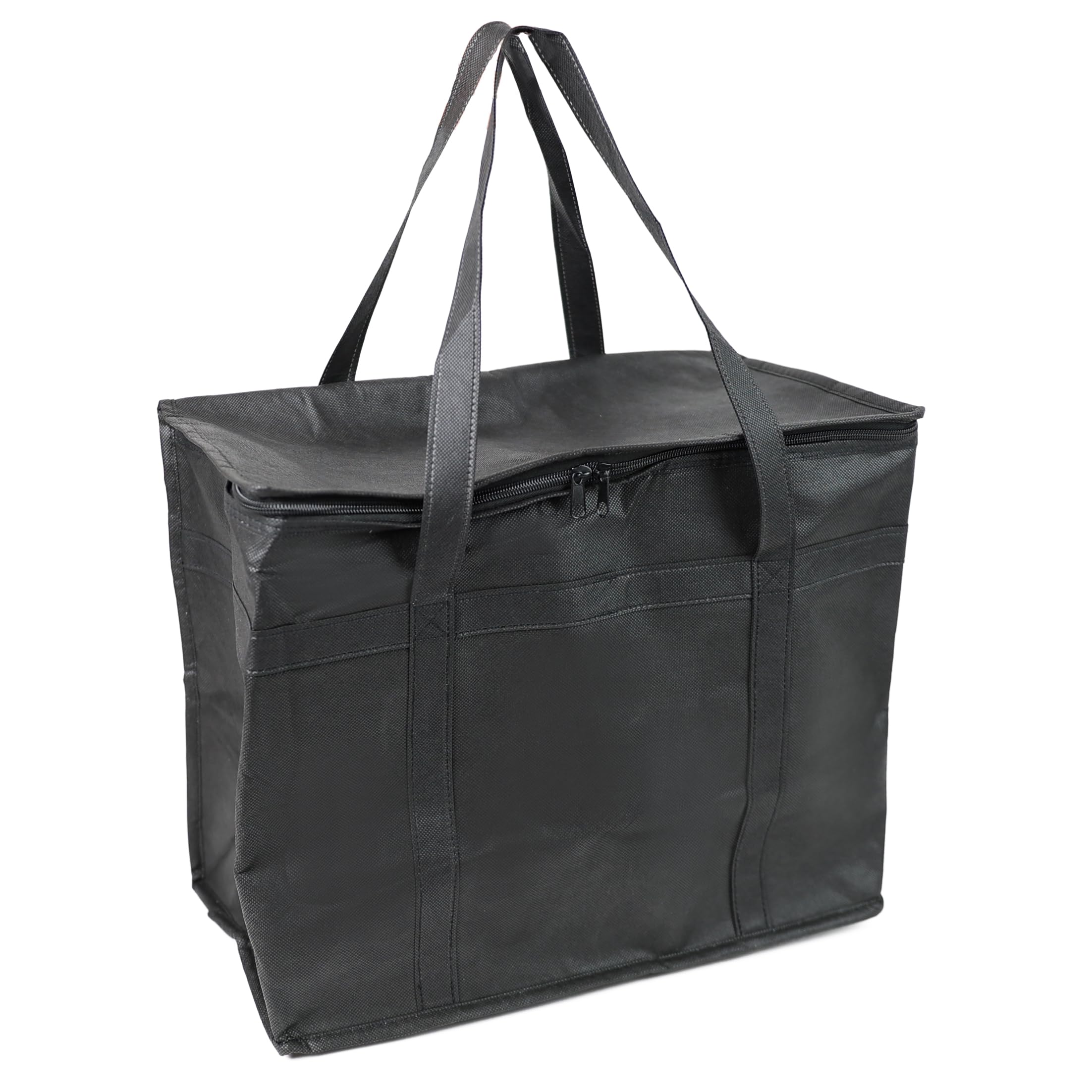 DIVCHI Insulated Cooler Bag Large Thermal Food Delivery Cooling Food Bag Foldable Cool Box With Dual Zipper & Carry Handle For Catering Restaurant Grocery Transport Picnic & BBQ (Black)