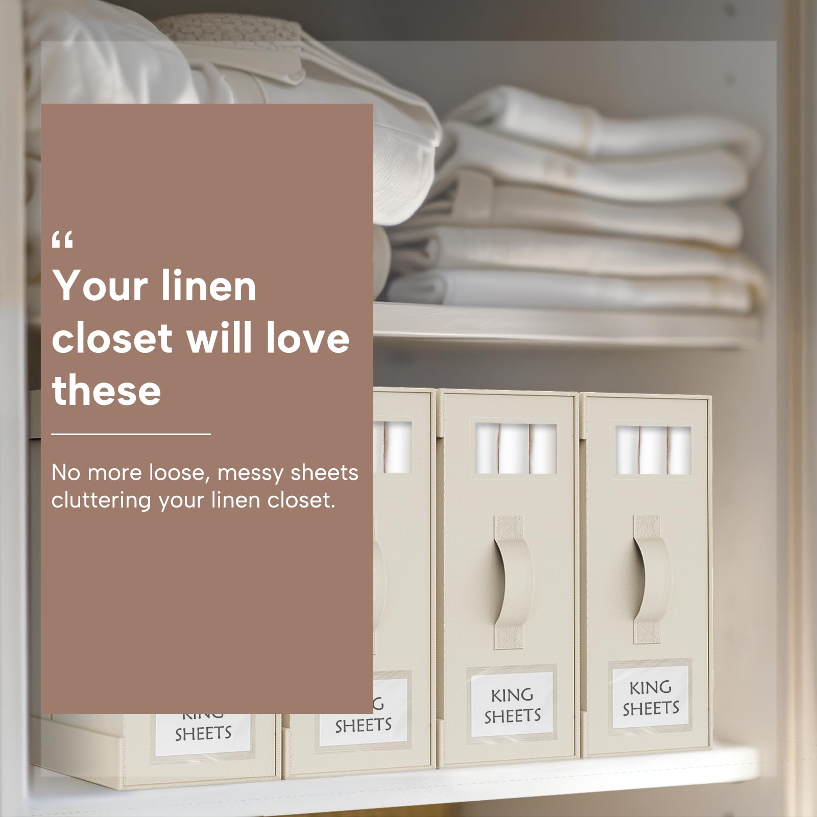 Criusia Organizzatori e contenitori per lenzuola, confezione da 6 contenitori pieghevoli per biancheria da letto, per set di lenzuola (king size, matrimoniali), copripiumini, coperte (beige)