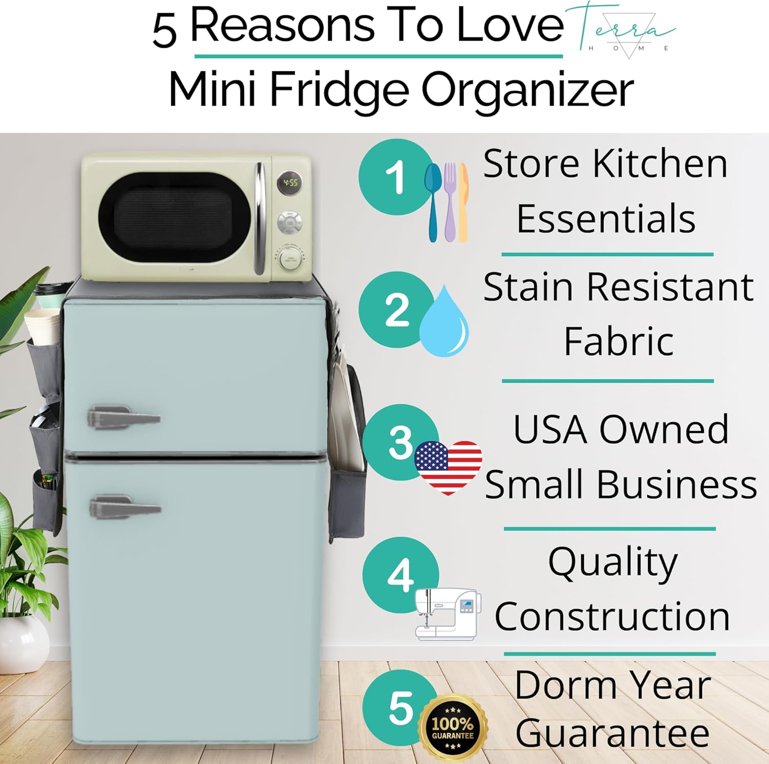 Mini Fridge Organizers and Storage - College Dorms Must Haves - Large Pockets with Dividers Holds Pantry Goods, Utensils, Paper Towel, Plastic Wrap Ideal Mini Fridge Shelf for Dorm and Office (Grey)…