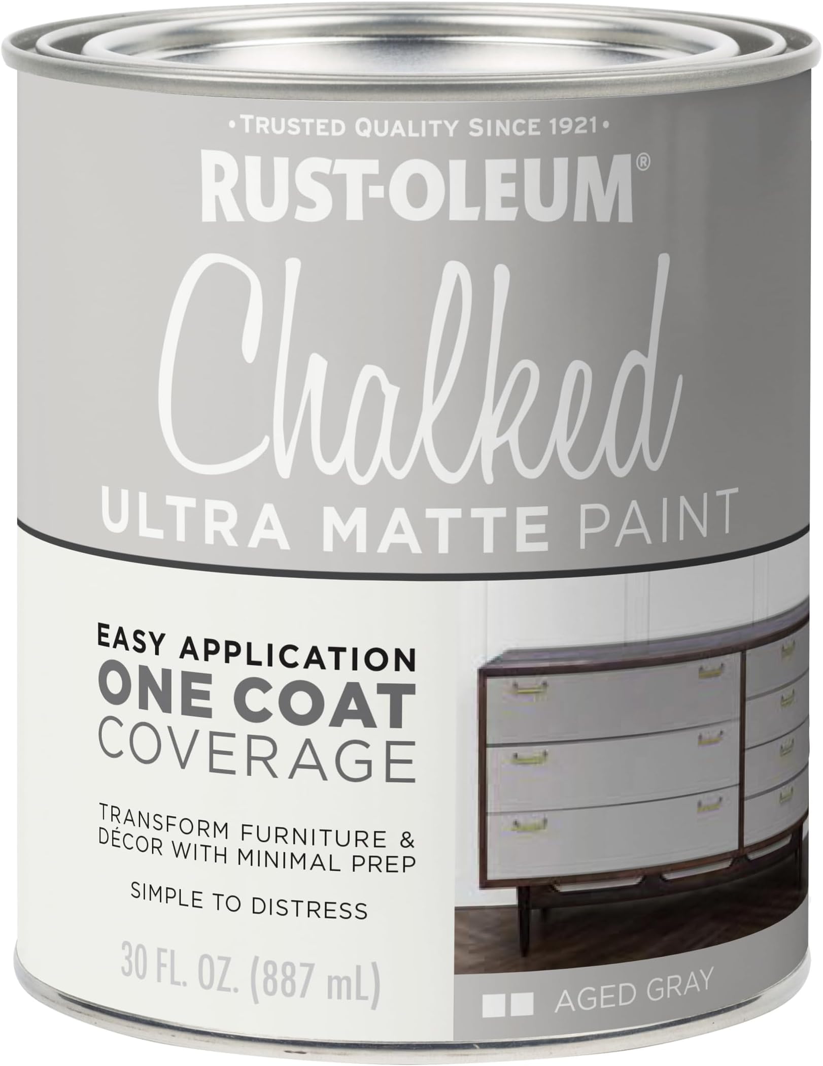 Aged Gray Chalked All-in-One Ultra Matte Paint | One Coat Coverage | No Primer, Sanding, Or Topcoat Needed | Easy Clean Up | Made in USA | 30 OZ