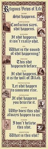 Miniatura 1 de Religious Views Of Life - Sht Happens, póster de humor de 12 x 36 pulgadas